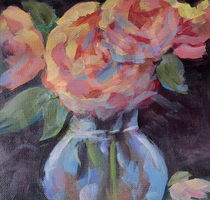 Roses, glass vase