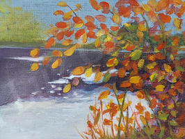 Fall, orange leaves, lake